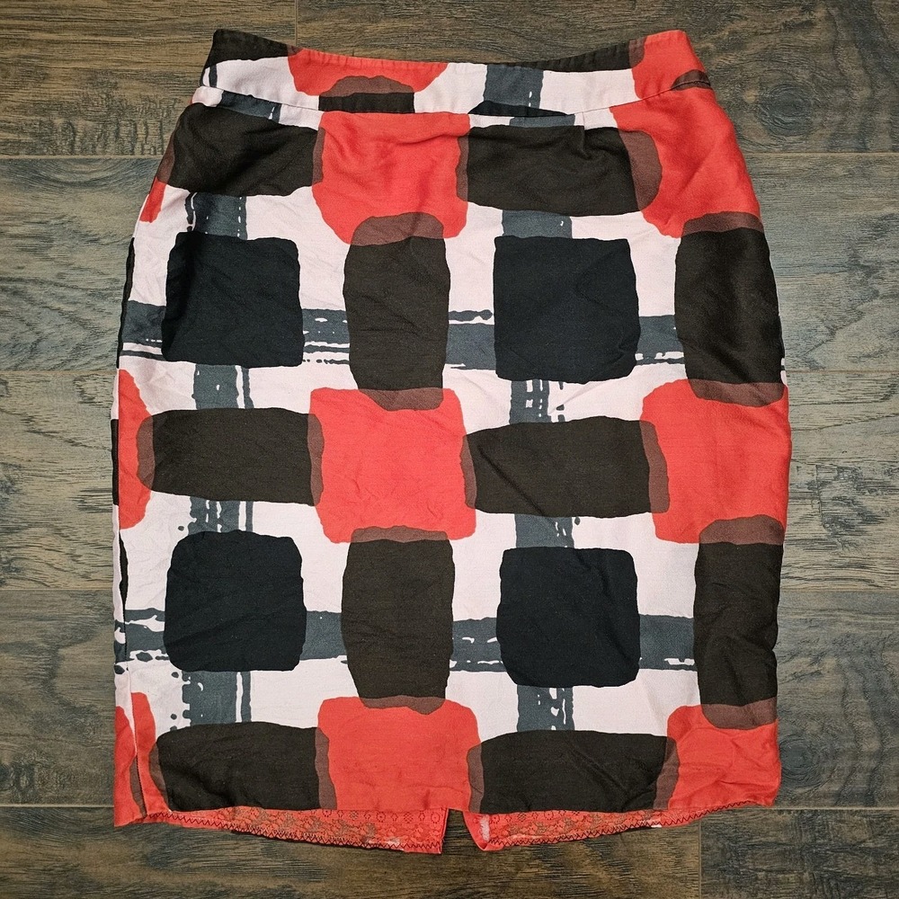 Kate Spade NY Womens 6 Red Pink Black Silk Blend Abstract Pencil Skirt Holiday